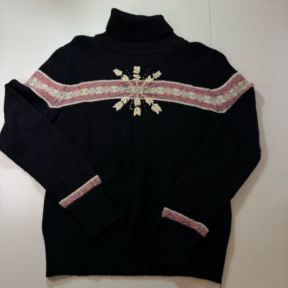New York & Co Snowflake Sweater Small Women's Long Sleeve Cowl’s Neck Black
